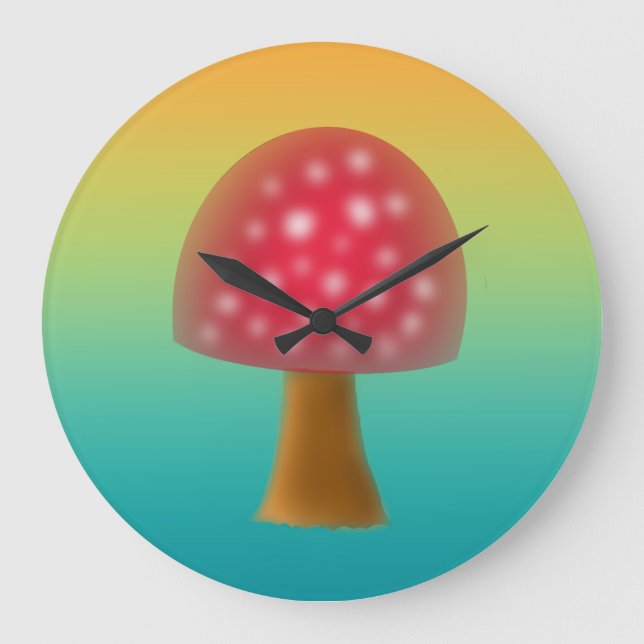Fun Red and White Mushroom Art  Large Clock (Front)