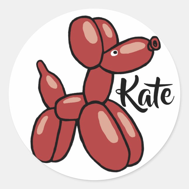 Fun red balloon dog design classic round sticker (Front)