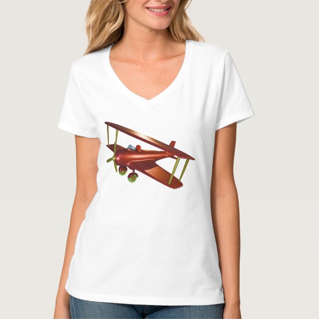 Fun Red Bi-plane Aviation Aerospace Flight T-Shirt (Front)