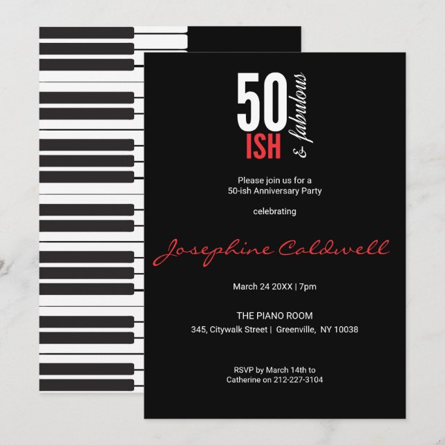 Fun Red & Black 50-ish and Fabulous Invitation (Front/Back)