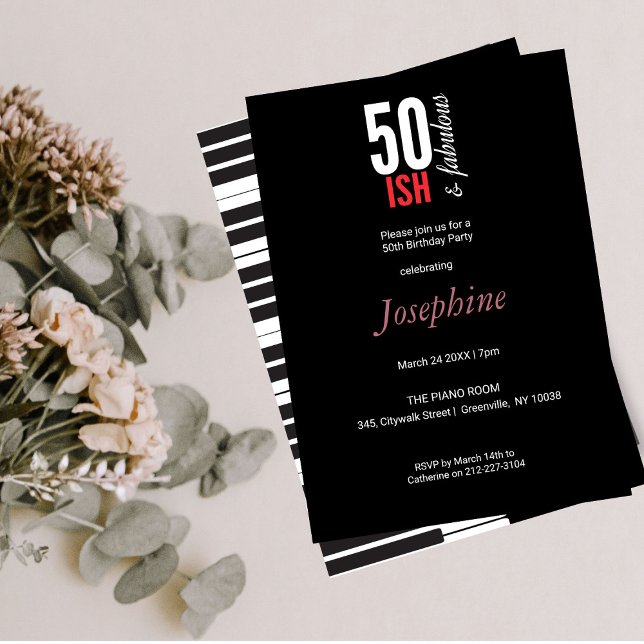 Fun Red & Black 50 Something and Fabulous  Invitation (Creator Uploaded)