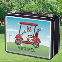 Fun Red & Black Golf Cart Name Monogram