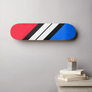 Fun Red Blue Black White Diagonal Racing Stripe Skateboard