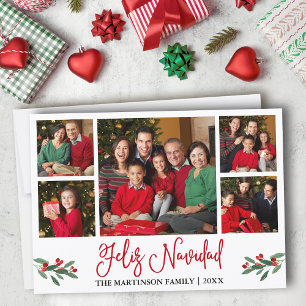 Fun Red Calligraphy 5 Photo Feliz Navidad Holiday Card