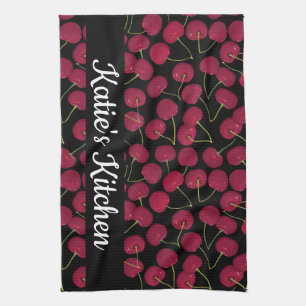 Fun Red Cherries Add Your Name Tea Towel