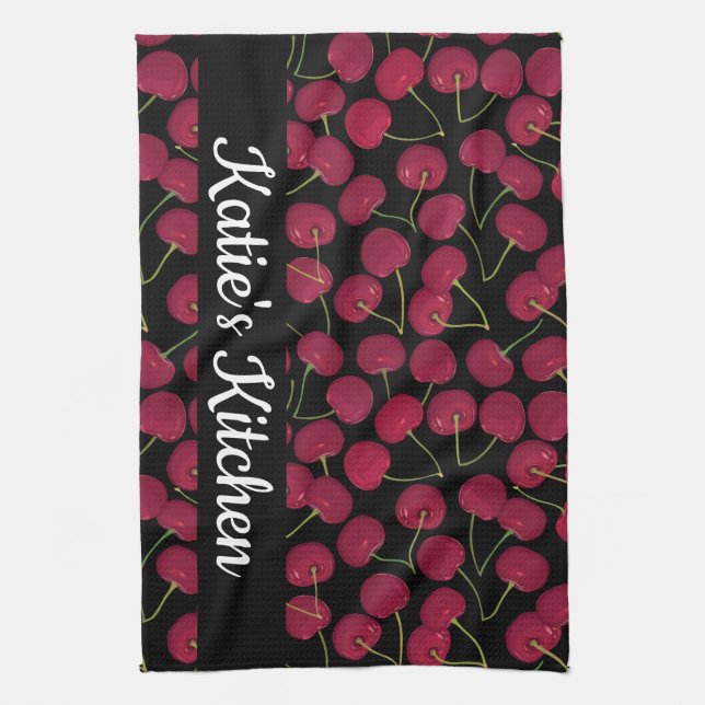 Fun Red Cherries | Add Your Name Tea Towel (Vertical)