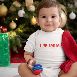 Fun Red Christmas I Love Santa Heart Baby Bodysuit