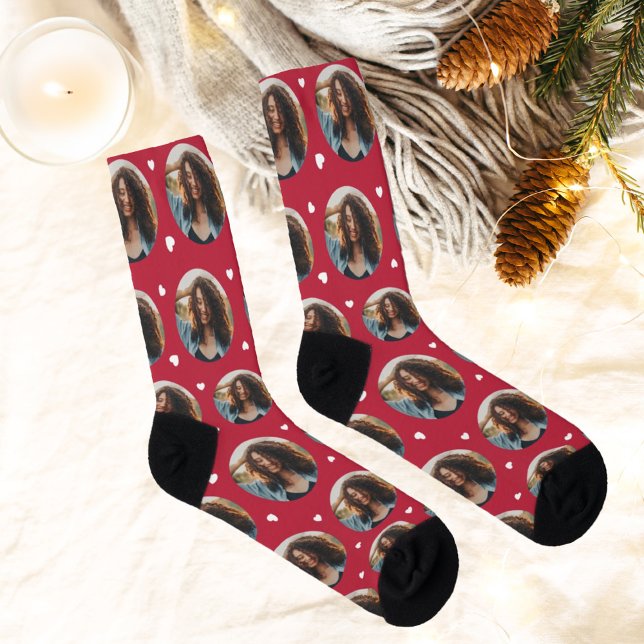 Fun Red Custom Girlfriend Photo Heart Socks (Creator Uploaded)