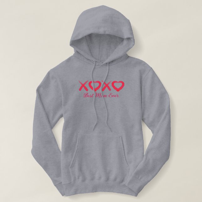 Fun red distressed XOXO love kisses Best Mum Ever Hoodie (Design Front)