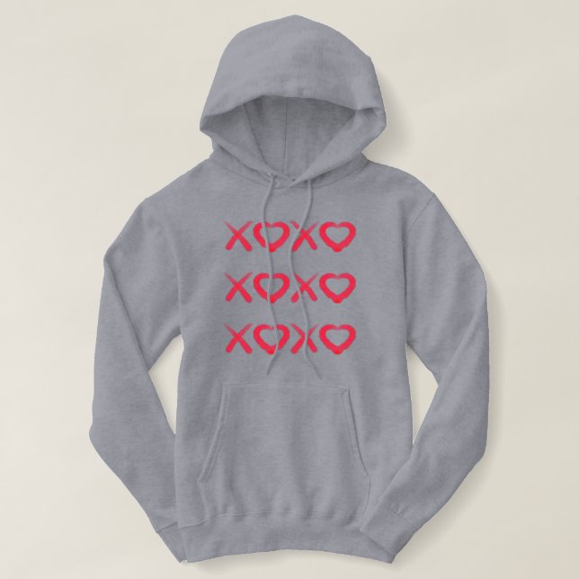 Fun red distressed XOXO love kisses Hoodie (Design Front)