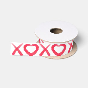 Fun red distressed XOXO love kisses Satin Ribbon