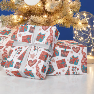 Fun Red Festive Gonks Christmas Themed Parcel  Wrapping Paper