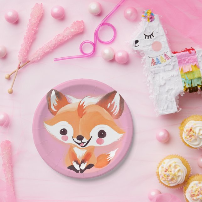 Fun red Fox Face safari Wild jungle Birthday Party Paper Plate (Party)