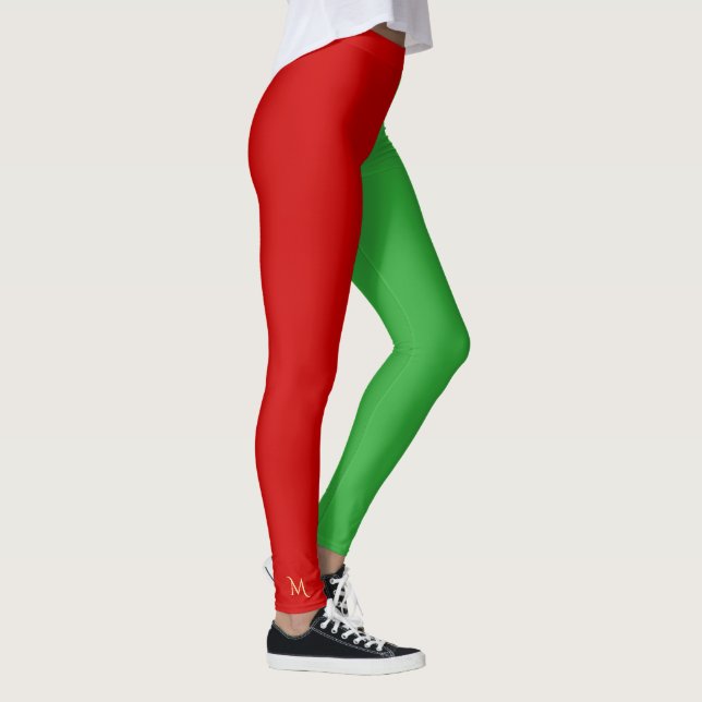 Fun Red Green Elf Elves Costume Christmas Holiday Leggings (Right)