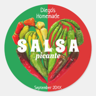 Fun red green hot chilli peppers heart food label