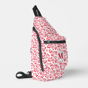 Fun Red Hearts Monogrammed Sling Bag