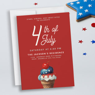 Fun Red Ice Cream 4th Of July Independence Day Bbq Invitation