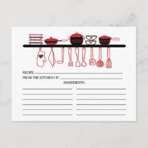 Fun Red Kitchen Gadgets Bridal  Recipe Cards