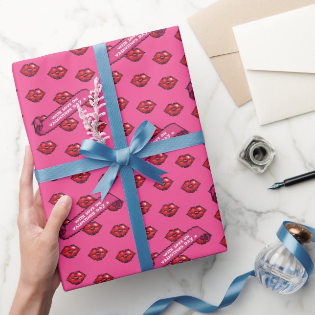Fun Red Lips With Love On Valentine's Day Pattern Wrapping Paper (Gifting)