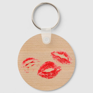 FUN! Red Lipstick Prints on Cardboard Box Key Ring