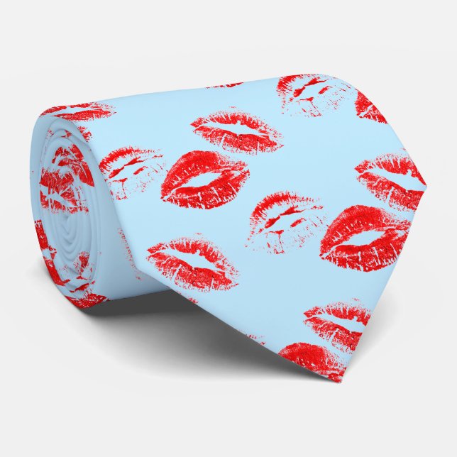 FUN! Red Lipstick Prints Tie (Rolled)