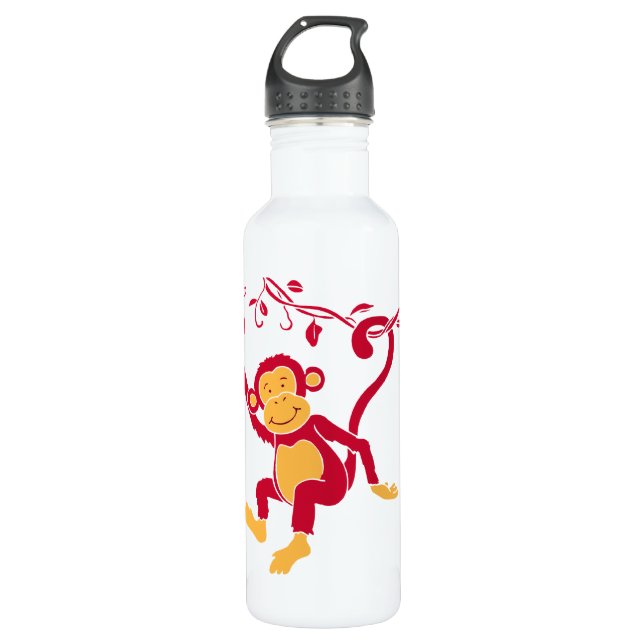 Fun red monkey kids personalised 710 ml water bottle (Front)