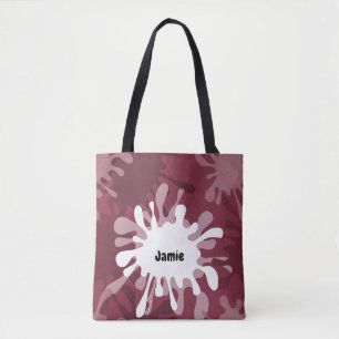 Fun Red Painting Splatter Name Tote Bag