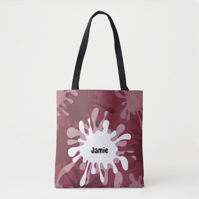 Fun Red Painting Splatter Name Tote Bag (Front)