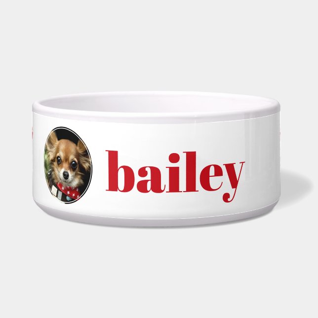 Fun Red Paw Prints Personalised Dog Photo Bowl (Front)
