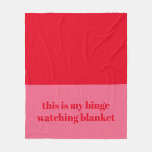 Fun Red Pink Custom Quote Binge Watching Fleece Blanket
