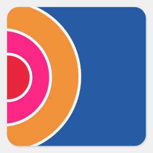 Fun Red Pink Orange Deep Blue Concentric Art Square Sticker