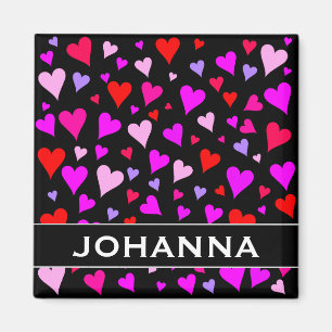 Fun Red, Pink, Purple & Magenta Hearts Pattern Magnet