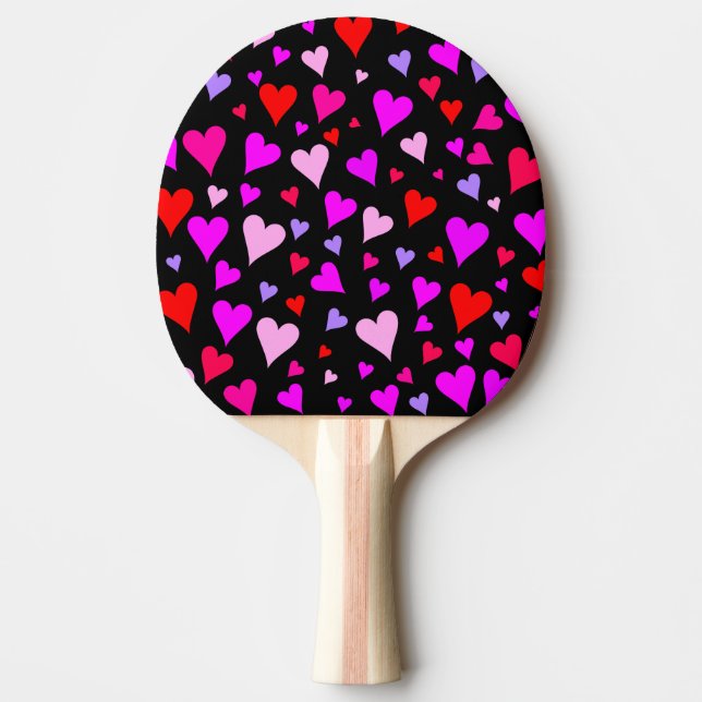 Fun Red, Pink, Purple & Magenta Hearts Pattern Ping Pong Paddle (Front)