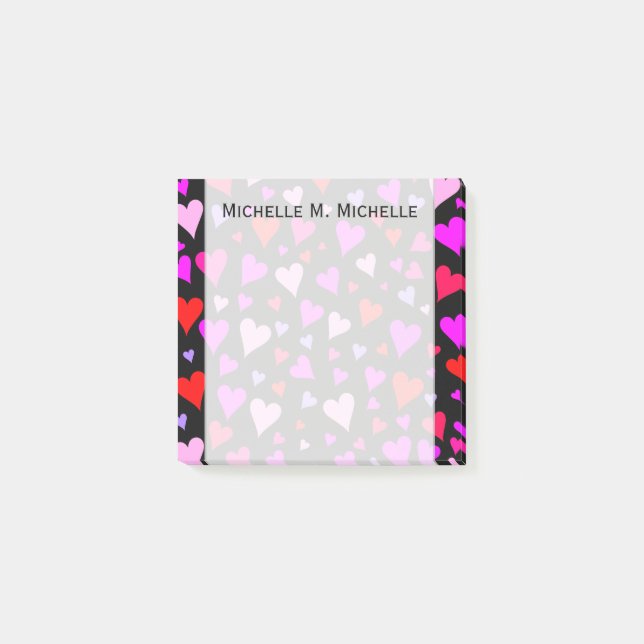 Fun Red, Pink, Purple & Magenta Hearts Pattern Post-it Notes (Front)