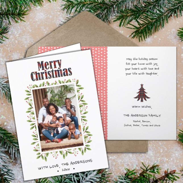 Fun Red Plaid Script Red Berry Merry Christmas Holiday Card (Creator Uploaded)