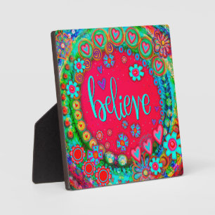 Fun Red Pretty Whimsical Believe Inspirivity Easel Plaque
