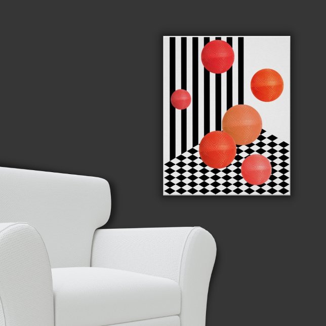 Fun Red Round Collage Black & White Stripes Poster (Red Bouncing Balls Poster)
