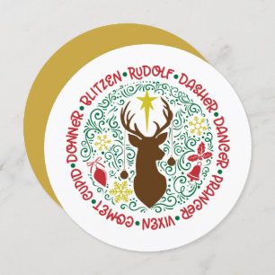 Fun Red Script Santa Reindeer Name Christmas Holiday Card
