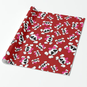 Fun red skulls and bows pattern wrapping paper