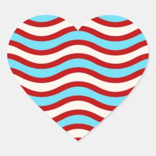 Fun Red Teal Turquoise White Wavy Lines Stripes Heart Sticker