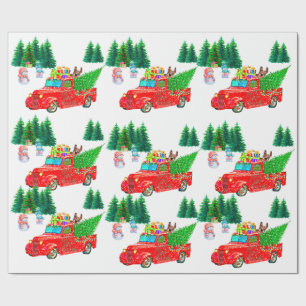 Fun Red Truck Snowmen, Dog Christmas  Wrapping Paper