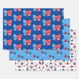 Fun Red White and Blue Designed  Wrapping Paper Sheet
