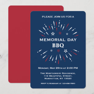 Fun Red White Blue Memorial Day BBQ Fireworks Invitation
