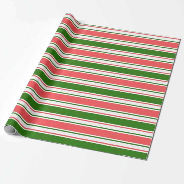 Fun Red, White, Green Christmas-Inspired Pattern Wrapping Paper (Unrolled)