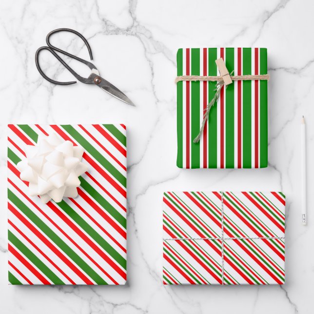 Fun Red, White, Green Christmas-Inspired Patterns Wrapping Paper Sheet (Front)