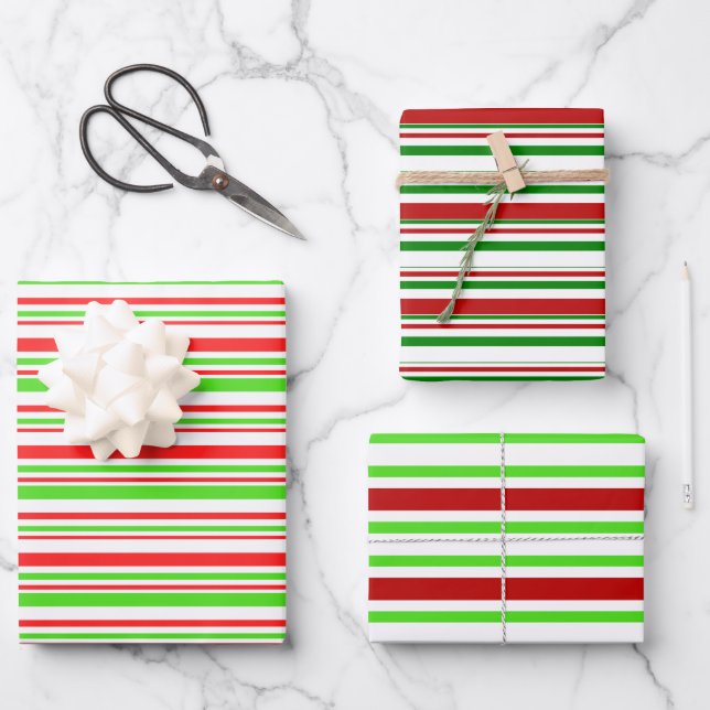 Fun Red, White, Green Christmas Inspired Patterns Wrapping Paper Sheet (Front)