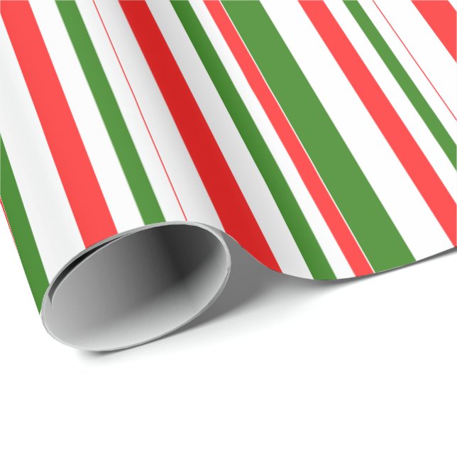 Fun Red, White, Green Christmas-Style Stripes Wrapping Paper (Roll Corner)