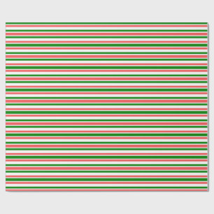 Fun Red, White, Green Lines Pattern Wrapping Paper