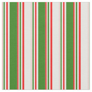Fun Red, White, Green Striped Pattern Fabric