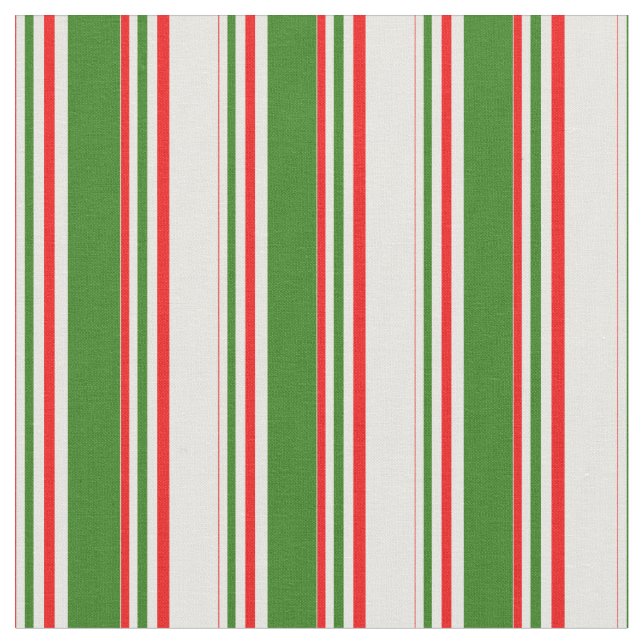 Fun Red, White, Green Striped Pattern Fabric (Close Up)